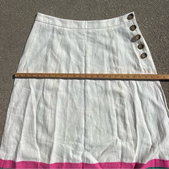 Boden Linen Blend Stripe Hem Midi Skirt Button Side Size 10 - Picture 9 of 9